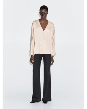 MASSIMO DUTTI Chemisier Satiné À Col En V - Blanc