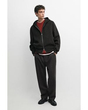 MASSIMO DUTTI 100% Wool Striped Relaxed Fit Trousers - Black
