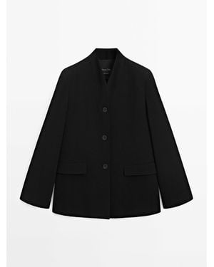 MASSIMO DUTTI Crêpe Blazer Met Opstaande Kraag - Zwart