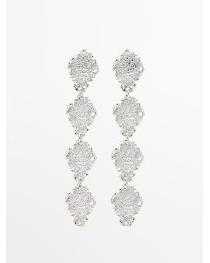 MASSIMO DUTTI Pendientes Largos Encaje - Blanco