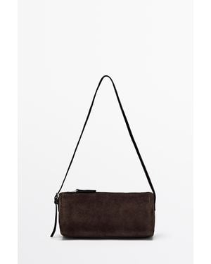 MASSIMO DUTTI Split Suede Leather Crossbody Bag - Brown