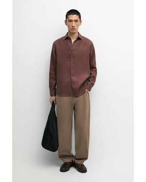 MASSIMO DUTTI Barrel Fit Poplin Denim-Effect Trousers - Brown
