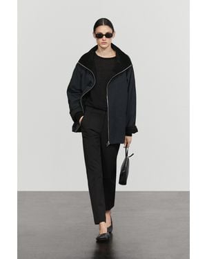 MASSIMO DUTTI Quilted Corduroy-Collar Parka - Black