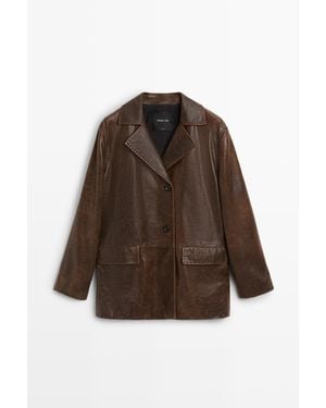 MASSIMO DUTTI Leren Jasje Met Verouderd Effect - Bruin