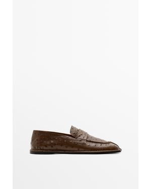 MASSIMO DUTTI Embossed Leather Loafer - White