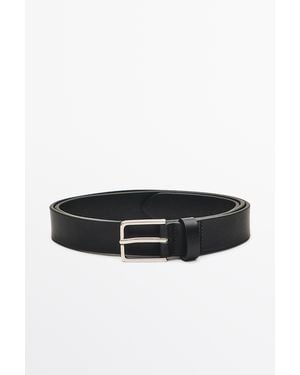 MASSIMO DUTTI Nappa Leather Belt With Rectangular Buckle - Black