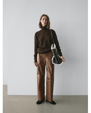 MASSIMO DUTTI Shiny Nappa Leather Trousers - Brown