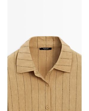 MASSIMO DUTTI Flowing Striped Shirt With Sash Detail - Natural