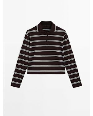 MASSIMO DUTTI Striped Cotton Knit Polo Jumper - Black