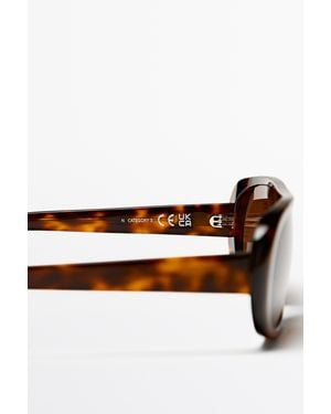 MASSIMO DUTTI Oval Tortoiseshell-Effect Sunglasses - Brown