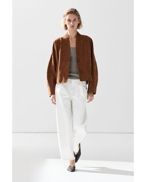 MASSIMO DUTTI Suede V-Neck Bomber Jacket - Brown