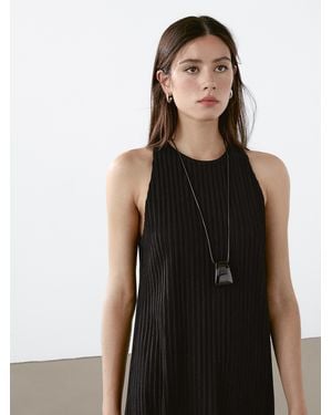 MASSIMO DUTTI Textured Knit Dress With Fringed Hem - Black