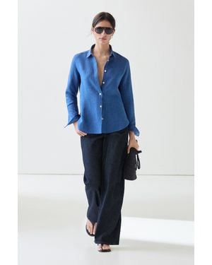 MASSIMO DUTTI Flowing 100% Linen Shirt - Blue