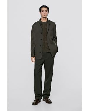 MASSIMO DUTTI Stand Collar Overshirt Total Look - Green