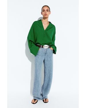 MASSIMO DUTTI Long Sleeve Flowing Polo Shirt - Green