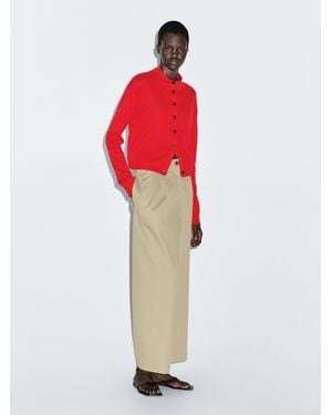 MASSIMO DUTTI Cardigan Aus Wolle Und Leinen Mit Geripptem Stehkragen - Rot