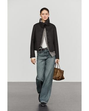 MASSIMO DUTTI Chaqueta Corta Detalle Cuello Subido - Gris