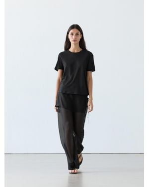 MASSIMO DUTTI 100% Linen Short Sleeve T-Shirt - Black