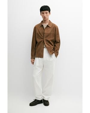 MASSIMO DUTTI Lightweight Suede Leather Overshirt - White