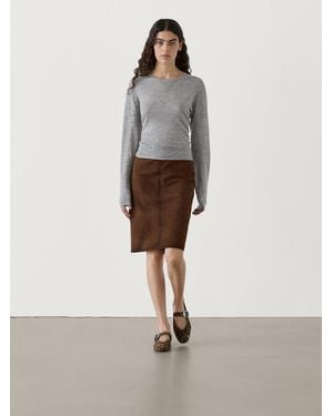 MASSIMO DUTTI Suede Midi Skirt With Belt Loops - White