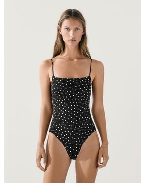 MASSIMO DUTTI Polka Dot Print Swimsuit - Black