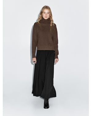 MASSIMO DUTTI Long Flared Skirt With Button Details - Black
