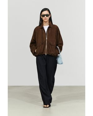 MASSIMO DUTTI Chaqueta Bomber Oversize Piel Ante - Marrón