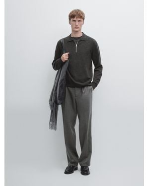 MASSIMO DUTTI Pull Polo Zippé En Maille De Laine Mélangée - Multicolore