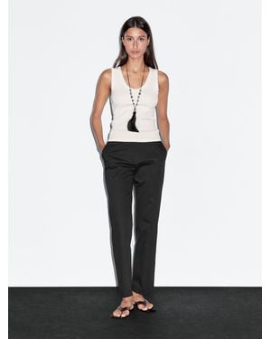 MASSIMO DUTTI Pantalón Straight Fit Mezcla Algodón - Blanco