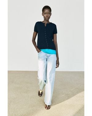 MASSIMO DUTTI Cárdigan Punto Mezcla Algodón Seda - Azul