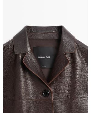 MASSIMO DUTTI Cropped Nappa Leather Jacket - Grey