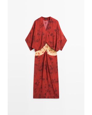 MASSIMO DUTTI Soepelvallende Bedrukte Jurk Met Ceintuur - Rood