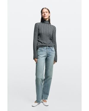 MASSIMO DUTTI Jeans Stovepipe Fit A Vita Media Con Orlo Sfrangiato - Blu