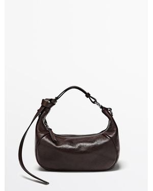 MASSIMO DUTTI Nappaleren Tas Met Metalen Gesp - Zwart