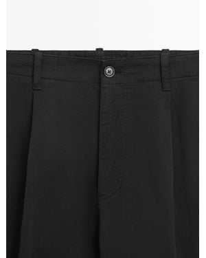 MASSIMO DUTTI Cotton Blend Barrel Fit Trousers - White