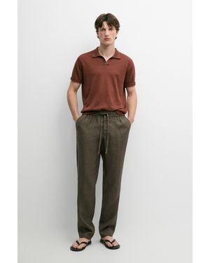 MASSIMO DUTTI 100% Linen Jogger Fit Pants - Green