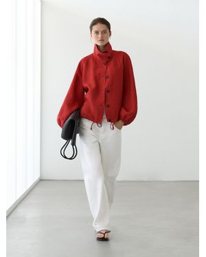 MASSIMO DUTTI Puffed Linen Bomber Jacket - Red
