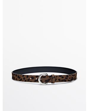 MASSIMO DUTTI Leather Leopard Print Belt - Blue