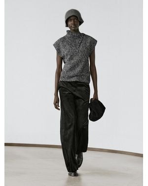 MASSIMO DUTTI Mouliné Knit Vest With Collar Detail - White