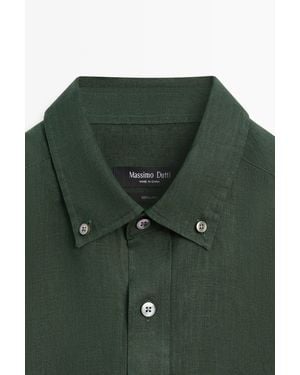MASSIMO DUTTI Regular Fit 100% Linen Shirt - Green
