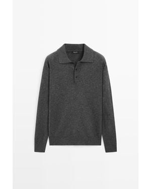MASSIMO DUTTI Pull Polo Mélange Laine - Noir
