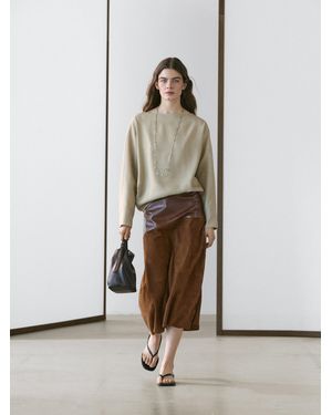 MASSIMO DUTTI Suede Nappa Leather Skirt With Asymmetric Yoke - Natural