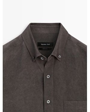 MASSIMO DUTTI Flowing Regular Fit Shirt With Pocket - White