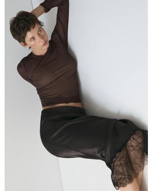 MASSIMO DUTTI Long Sleeve Silk T-Shirt - Black