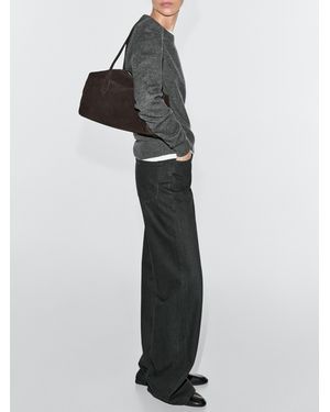 MASSIMO DUTTI Bolso West Satchel Piel Serraje - Gris