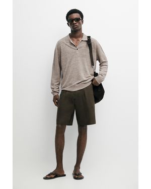 MASSIMO DUTTI Linen Polo Collar Knit Jumper - Grey