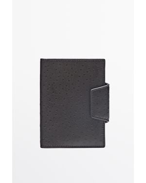 MASSIMO DUTTI Textured Leather Passport Holder - Black