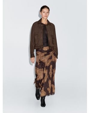 MASSIMO DUTTI Flowing Paisley Print Midi Skirt - Brown
