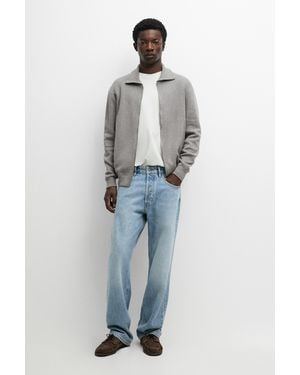 MASSIMO DUTTI 100% Cotton Zip-Up Knit Cardigan - Grey