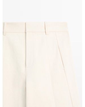 MASSIMO DUTTI Linen Cotton Barrel Fit Pants - White